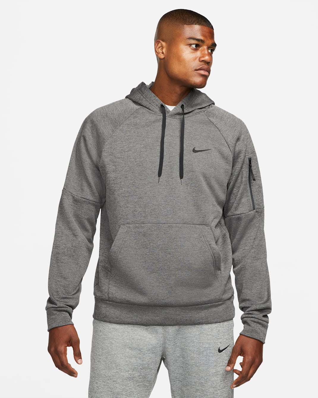 Nike Therma Men's Therma-FIT Hooded Fitness Sweatshirt - Charcoal Heather/Dark Smoke Grey/Black