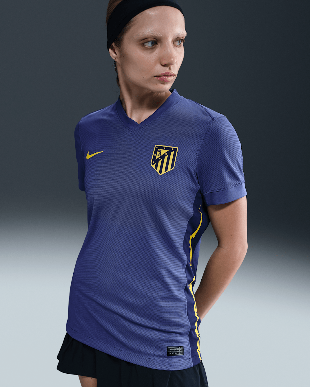 Atlético Madrid 2025/26 Stadyum Deplasman Nike Dri-FIT Kadın Futbol Taraftar Forması - Binary Blue/Dark Purple Dust/Vibrant Yellow