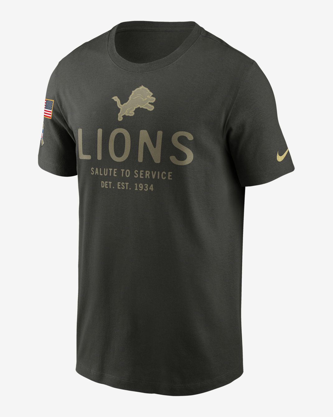Detroit Lions Salute to Service Sideline Primary Edge Men's Nike Dri-FIT NFL T-Shirt - Sequoia