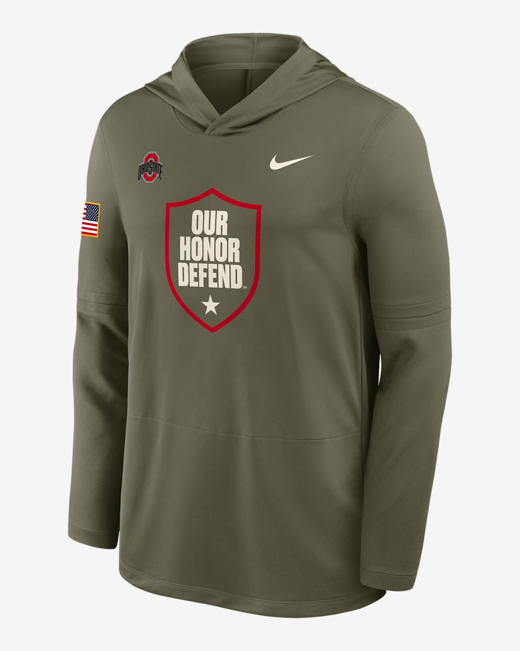 Ohio State 2025 Military Appreciation Men's Nike Dri-FIT College Long-Sleeve Hooded Top - Olive