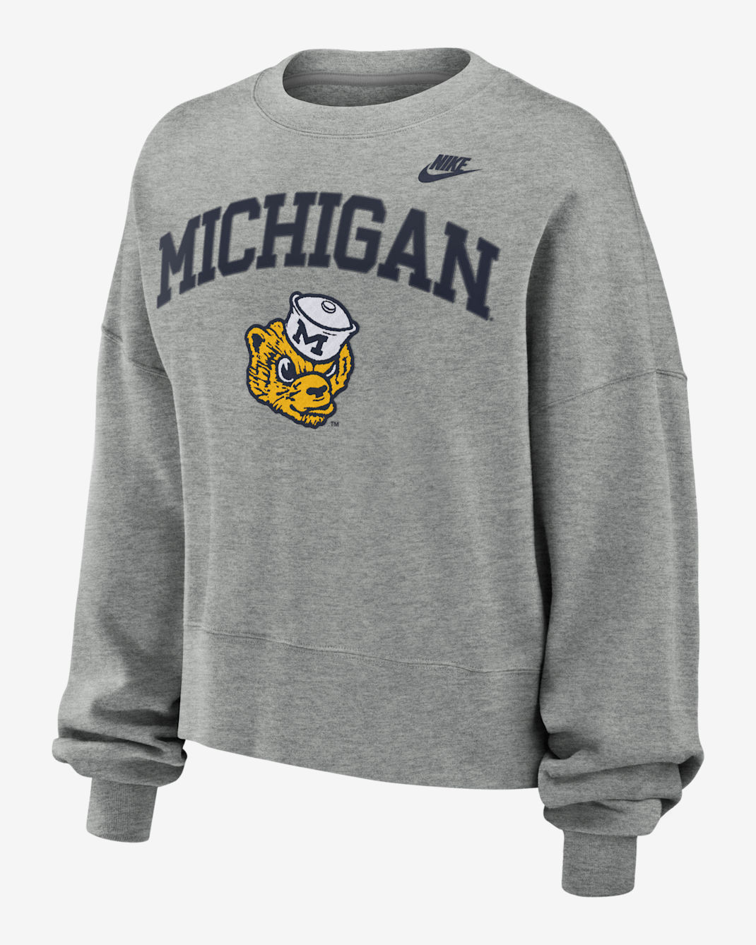 Michigan Wolverines Legacy Classic Arch Women's Nike College Pullover Crew - Grey Heather