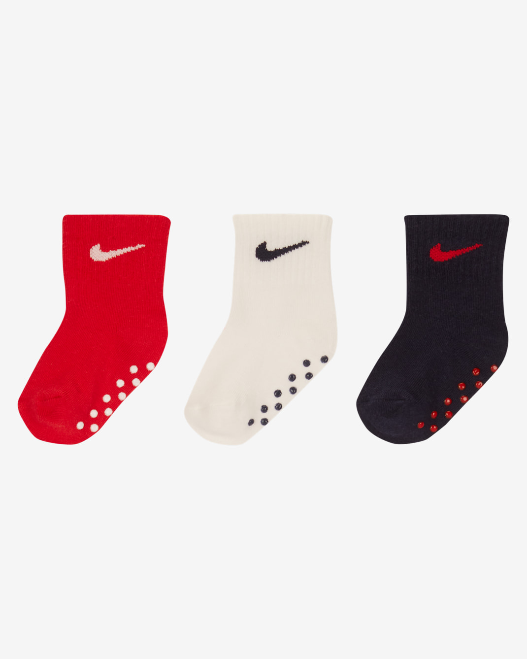 Meias antiderrapantes pelo tornozelo Swoosh Nike para bebé (3 pares) - Multicolor/Vermelho University