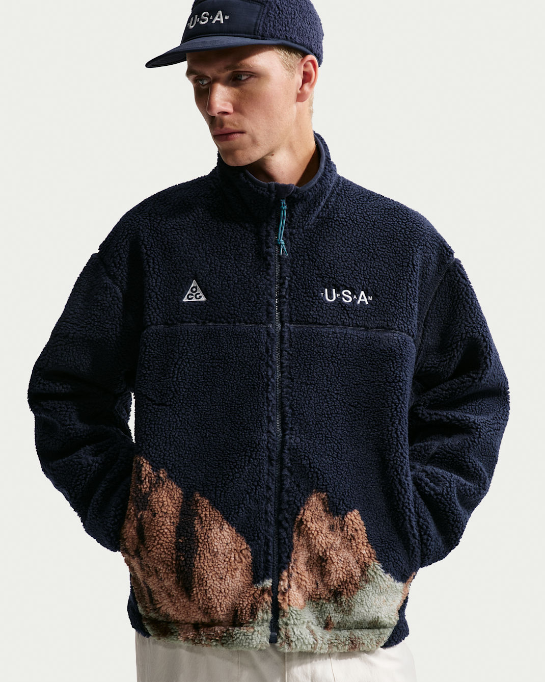 Nike ACG USA Men's Therma-FIT ADV Windproof Full-Zip Fleece Jacket - Obsidian/Obsidian/Blue Lagoon/Summit White