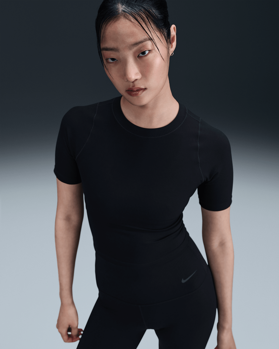 Nike Zenvy Rib Dri-FIT rövid ujjú női felső - Fekete