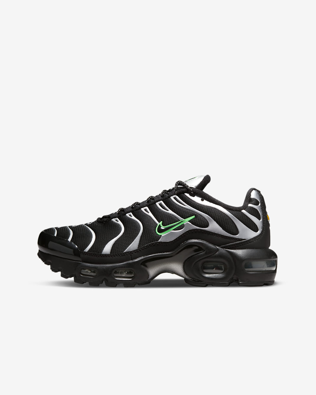 Nike Air Max Plus Older Kids' Shoes - Black/Green Strike/Metallic Silver/Black