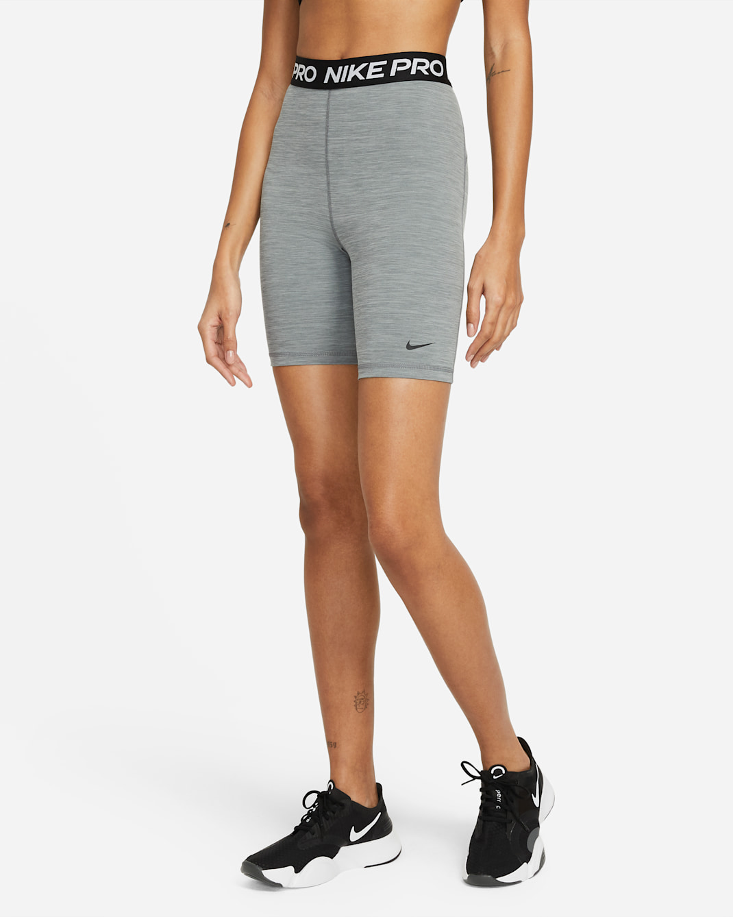 Shorts de 18 cm de tiro alto para mujer Nike Pro 365 - Gris humo/Jaspeado/Negro/Negro