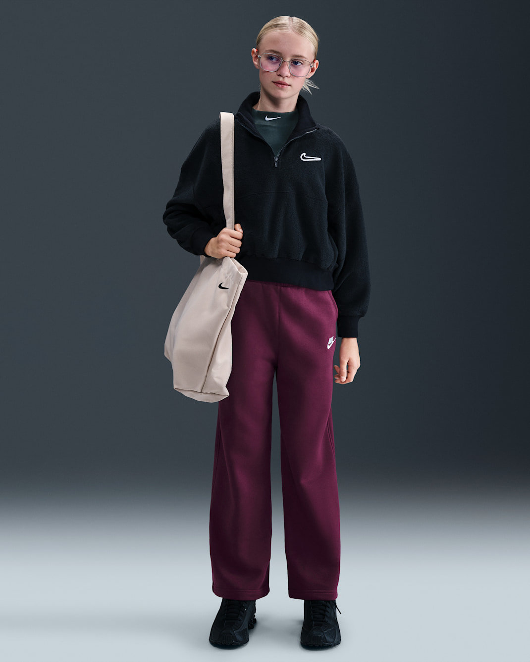 Nike Sportswear Club Fleece Girls' Wide-Leg Pants - Bordeaux/Bordeaux/White