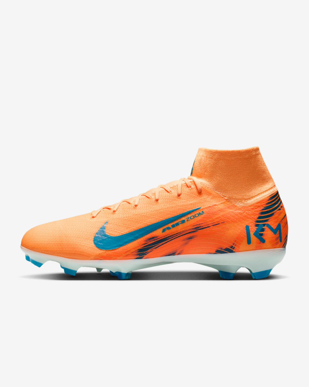 Nike Mercurial Superfly 10 Pro Kylian Mbappé Fotbollssko för gräs med högt skaft - Melon Tint/Igloo/Neo Turquoise