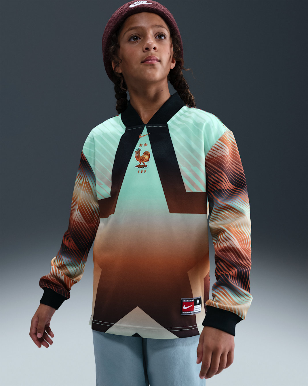 FFF målvakt Nike Dri-FIT fotbollströja för stora barn - Svart/Monarch/Metallic Copper