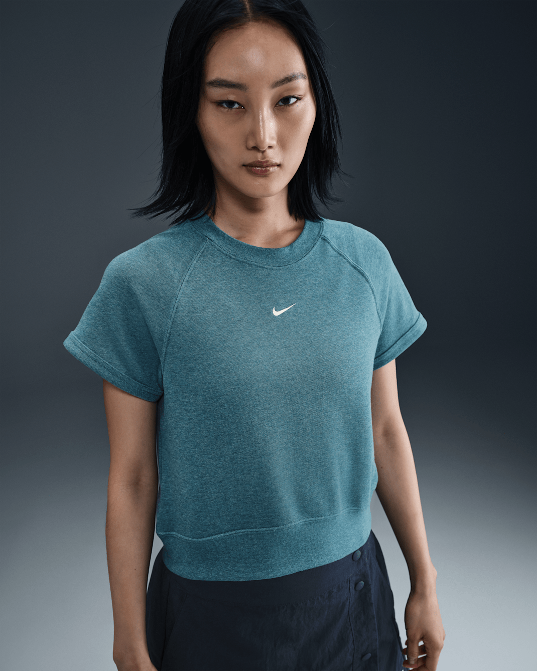 Nike Sportswear Chill Terry 女款法國毛圈布短袖上衣 - Smokey Blue/Heather/Sail