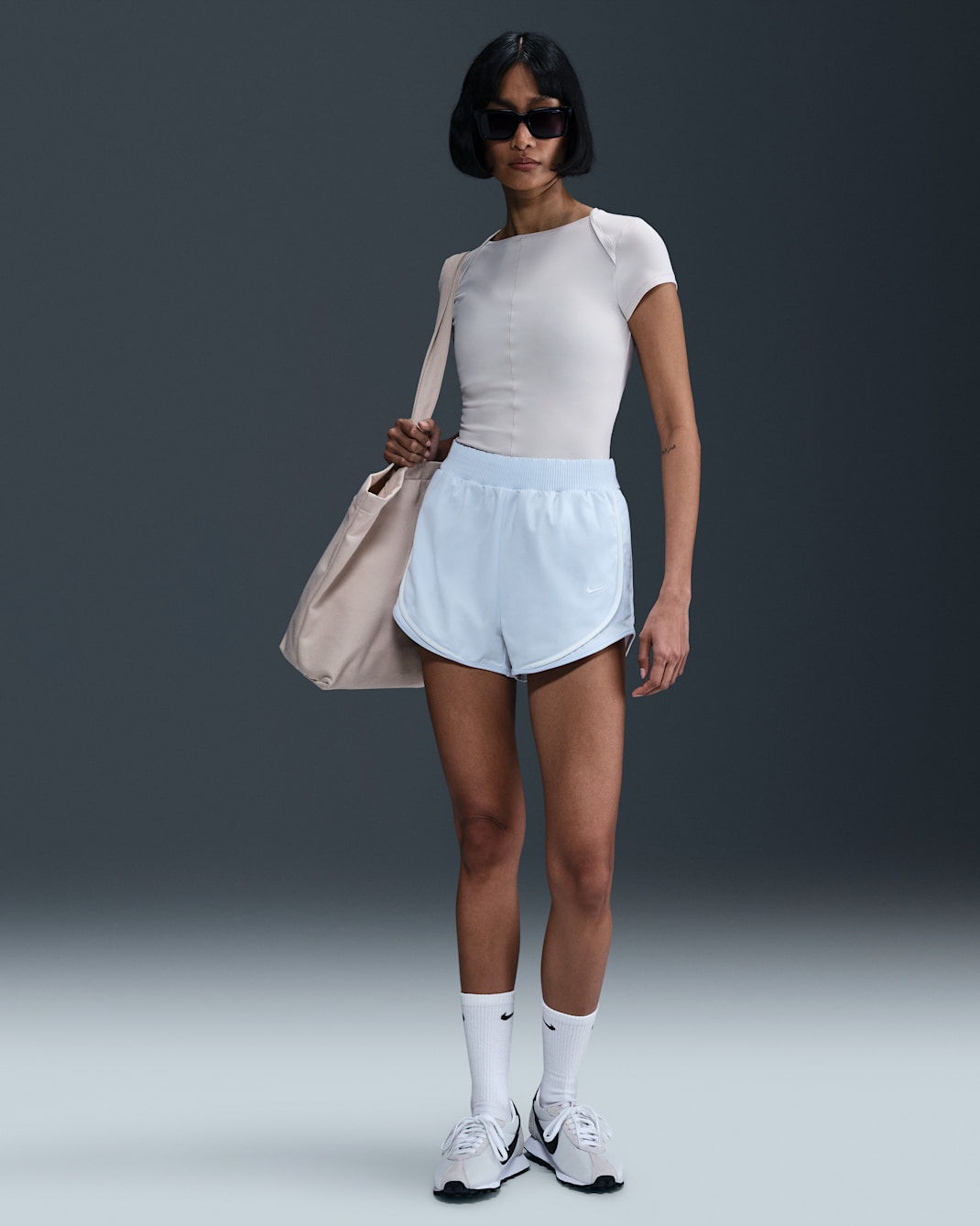 Nike Sportswear Collection Women's Mid-Rise Twill Shorts - Blue Tint/Sail/Sail