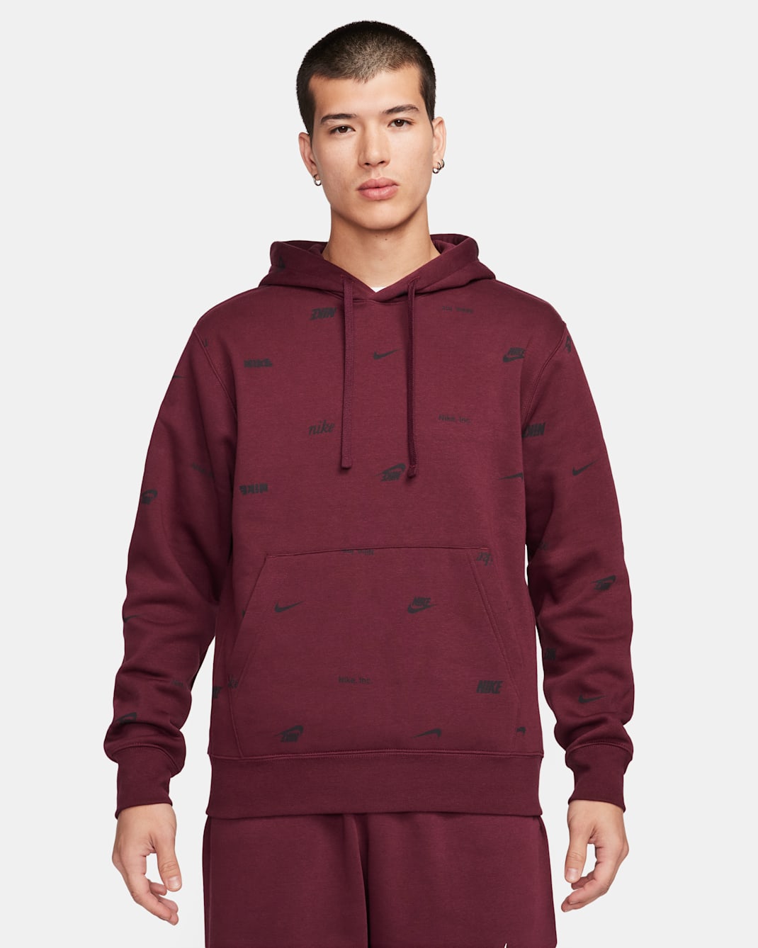 ナイキ クラブ フリース メンズ オールオーバー プリント プルオーバー パーカー - ナイトマルーン/ブラック