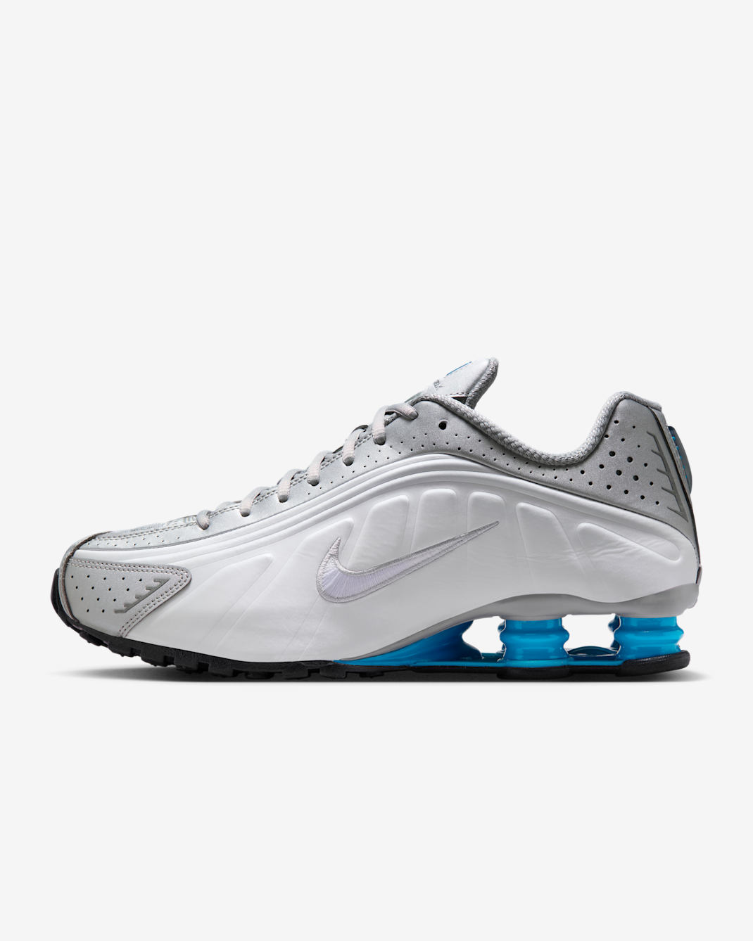 Nike Shox R4 Men's Shoes - Metallic Silver/White/Blue Lagoon/Blue Lagoon