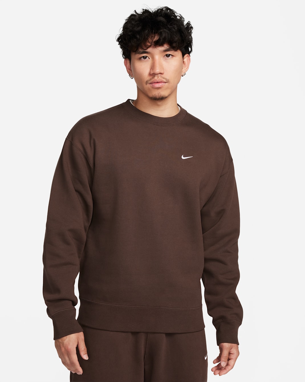 Nike Solo Swoosh Men's Fleece Crew - Baroque Brown/White
