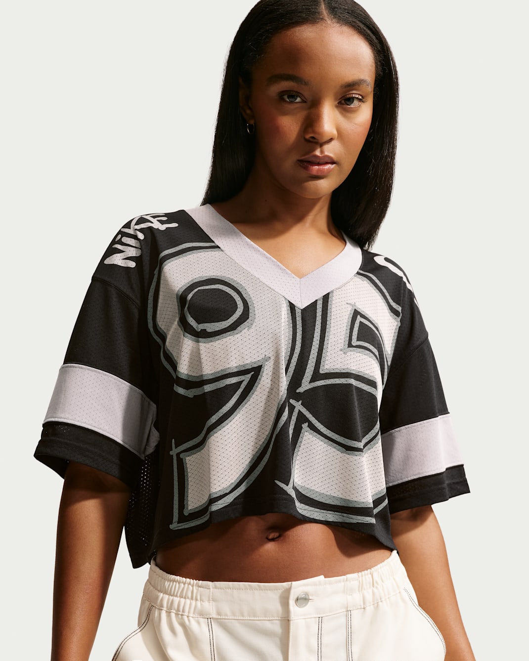 Nike Sportswear Women's Oversized Cropped Jersey - Black/Light Smoke Grey/Chalk