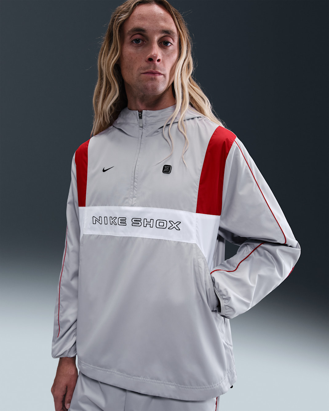 Nike Sportswear Shox Men's Woven Half-Zip Jacket - Grey Fog/White/University Red