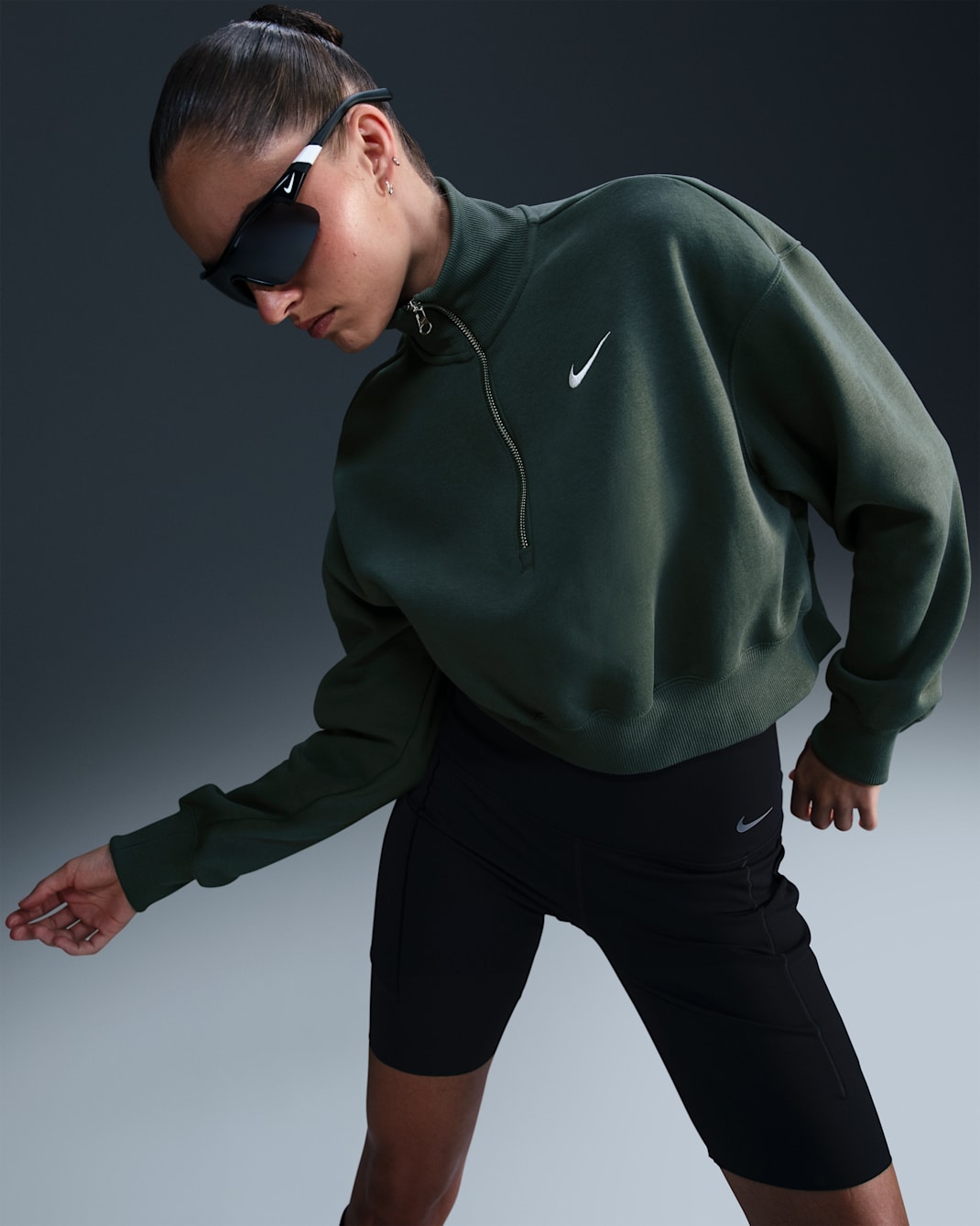 Nike Sportswear Phoenix Fleece Women's 1/4-Zip Cropped Sweatshirt - Vintage Green/Sail