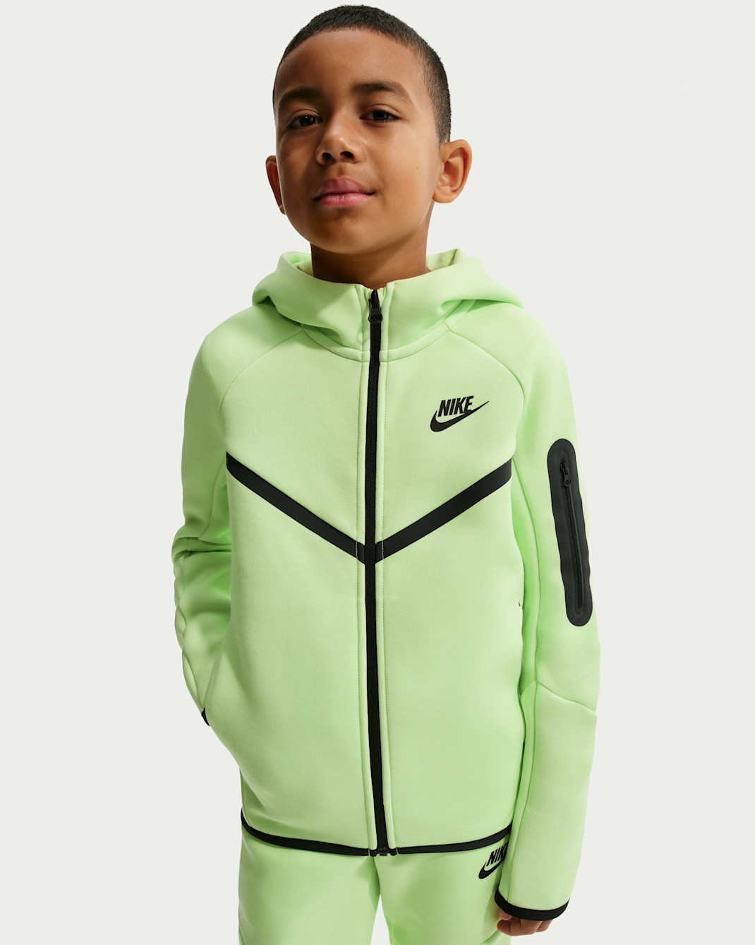 Nike Sportswear Tech Fleece Big Kids' Full-Zip Hoodie - Light Liquid Lime/Black/Black
