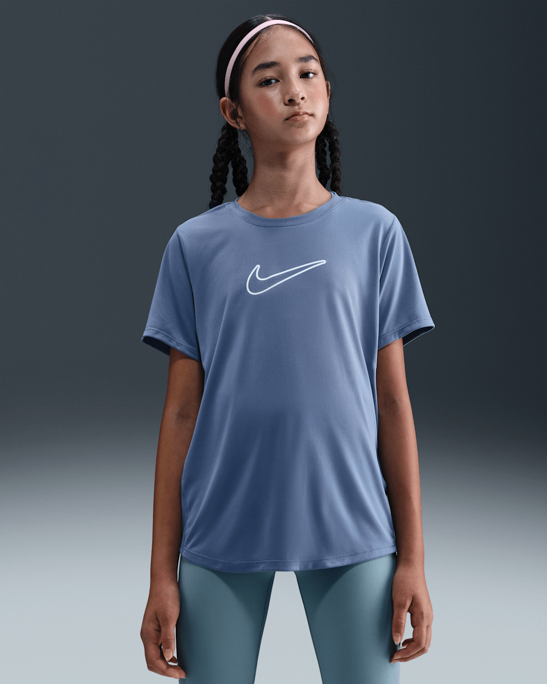 Nike One Fitted Older Kids' (Girls') Dri-FIT Short-Sleeve Top - World Indigo/White