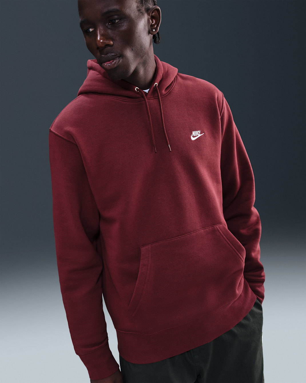 Nike Club Men's Pullover Fleece Hoodie - Dark Team Red/Dark Team Red/White