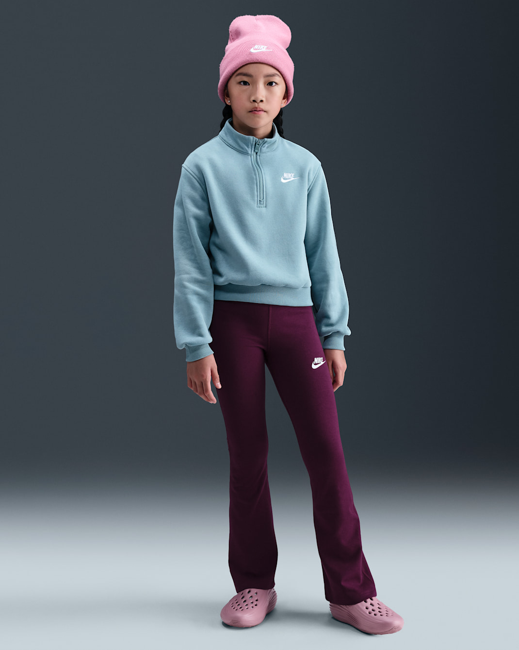 Nike Sportswear Classic leggings med høyt liv og sleng til jente - Bordeaux/Hvit