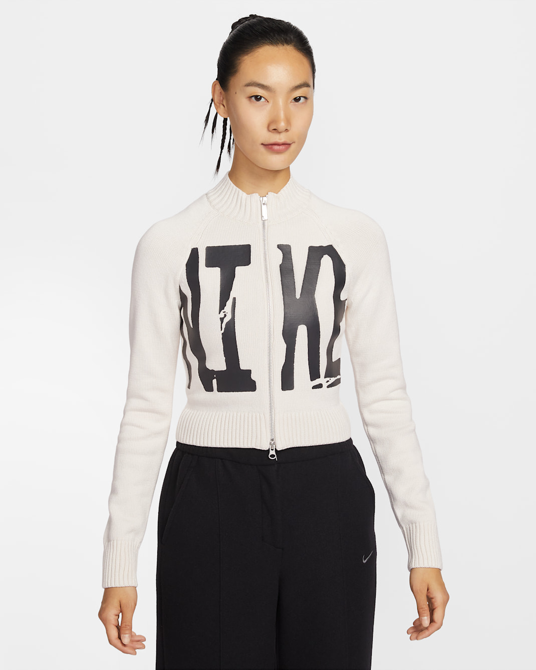 나이키 스포츠웨어 여성 타이트 그래픽 풀집 스웨터 - 초크/블랙/블랙