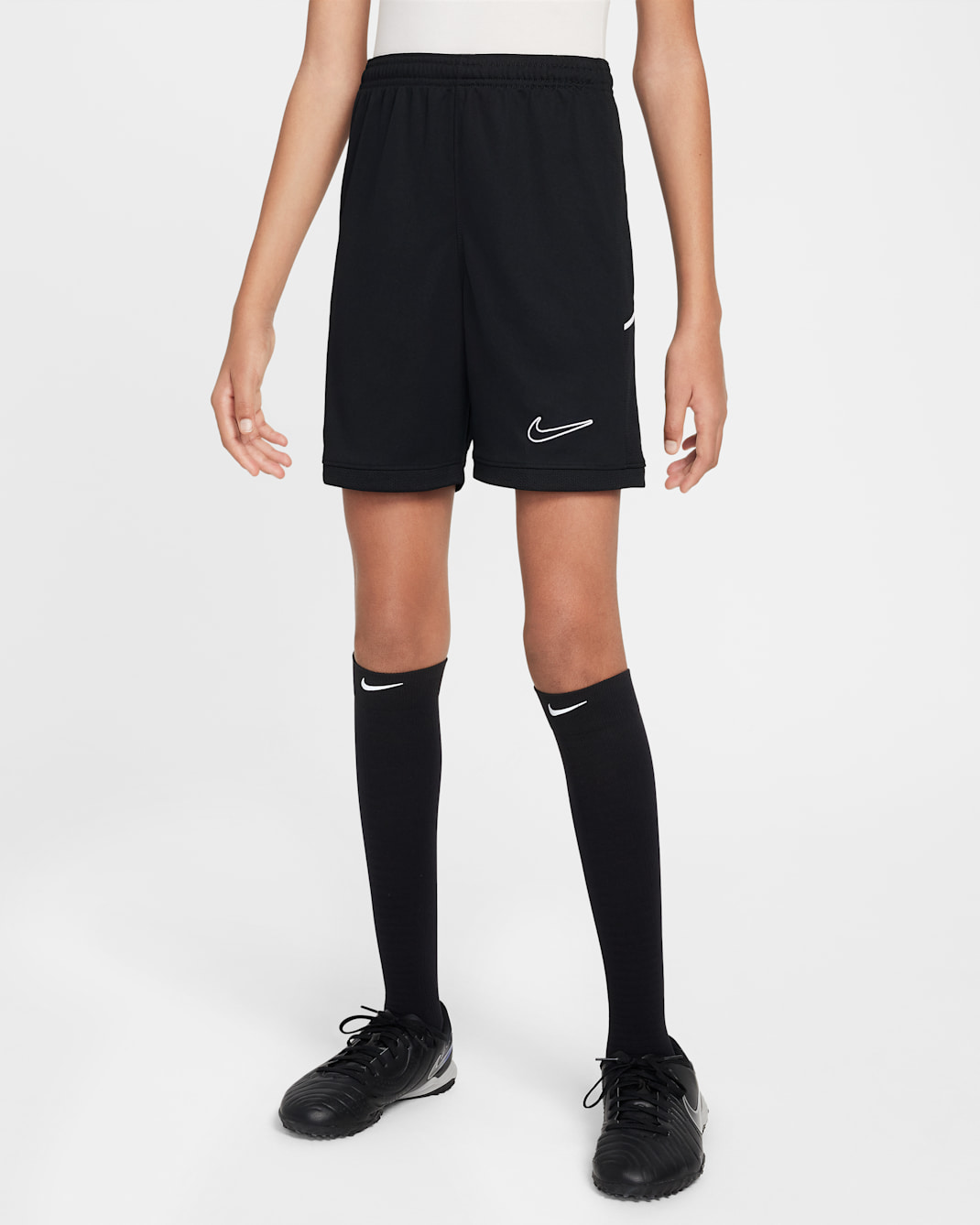 Shorts de fútbol Dri-FIT de 18 cm para niños talla grande Nike Academy - Negro/Negro/Blanco
