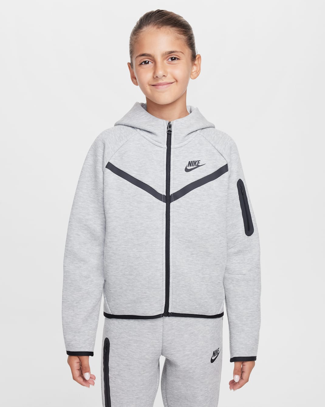 Nike Sportswear Tech Fleece Girls' Full-Zip Hoodie - Dark Grey Heather/Black/Black/Black