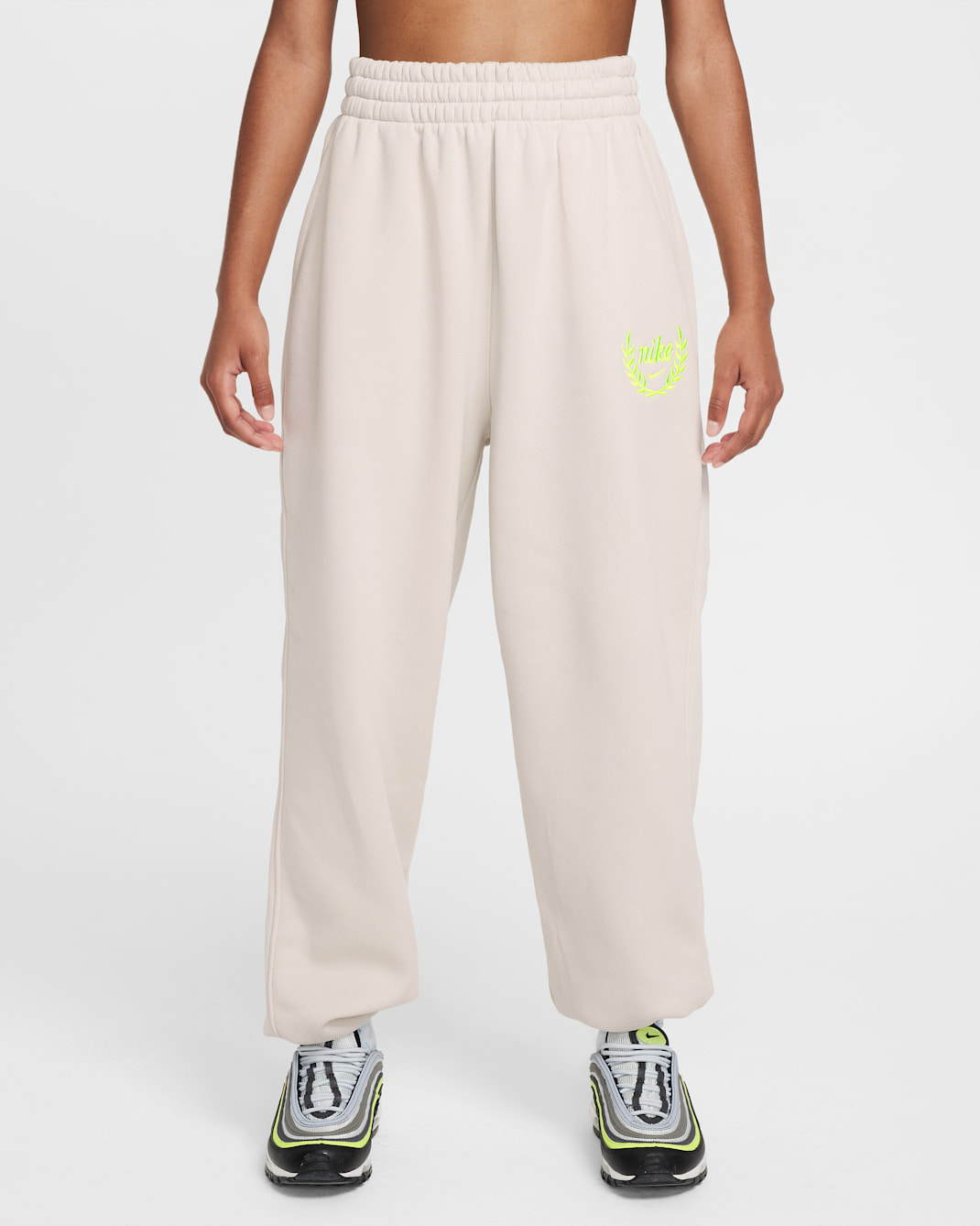 Nike Sportswear Club Fleece Girls' Loose Pants - Light Bone/Volt