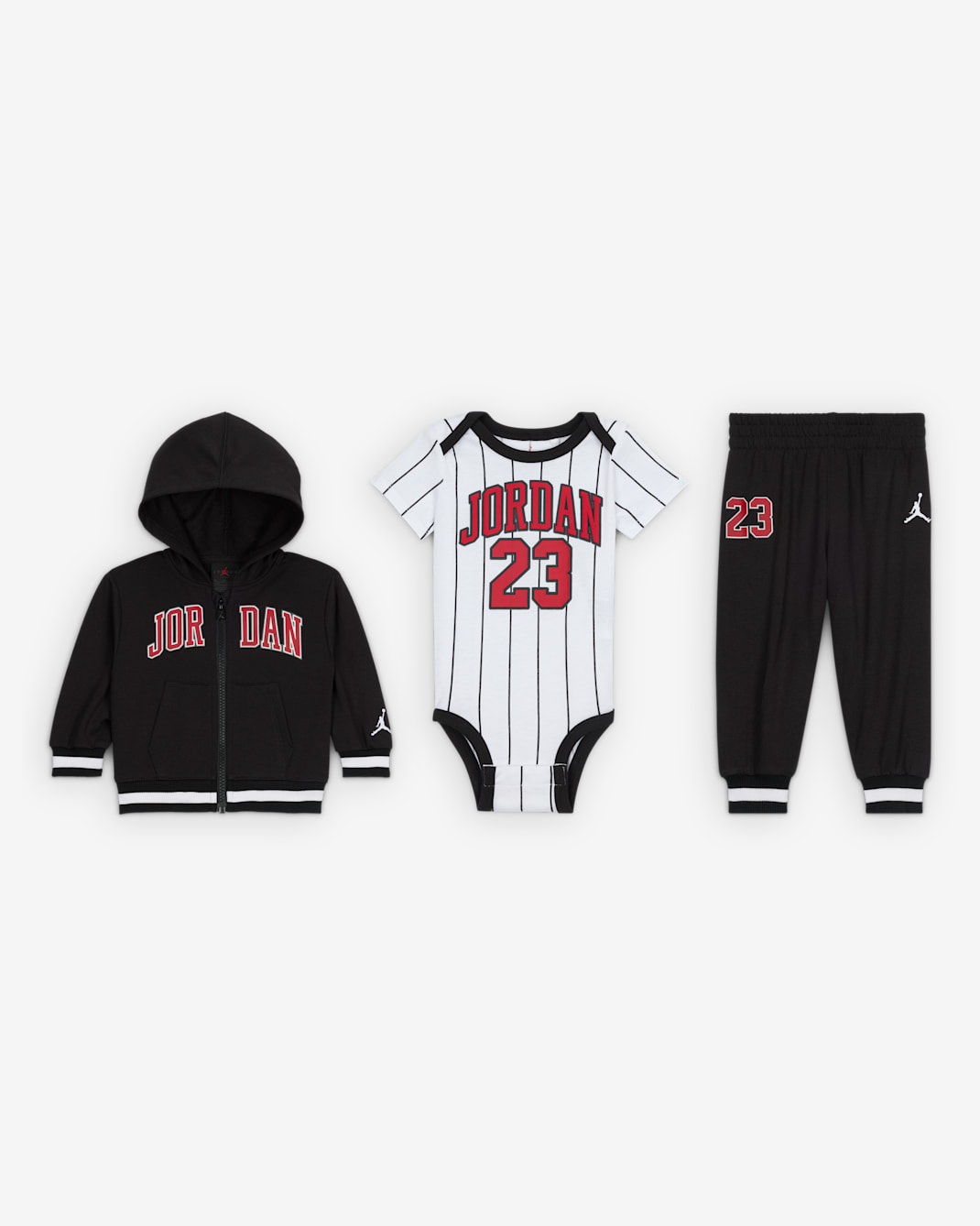 Conjunto de 3 piezas con sudadera con gorro estilo jersey 23 de cierre completo para bebé (de 3 a 6 meses) Jordan - Negro