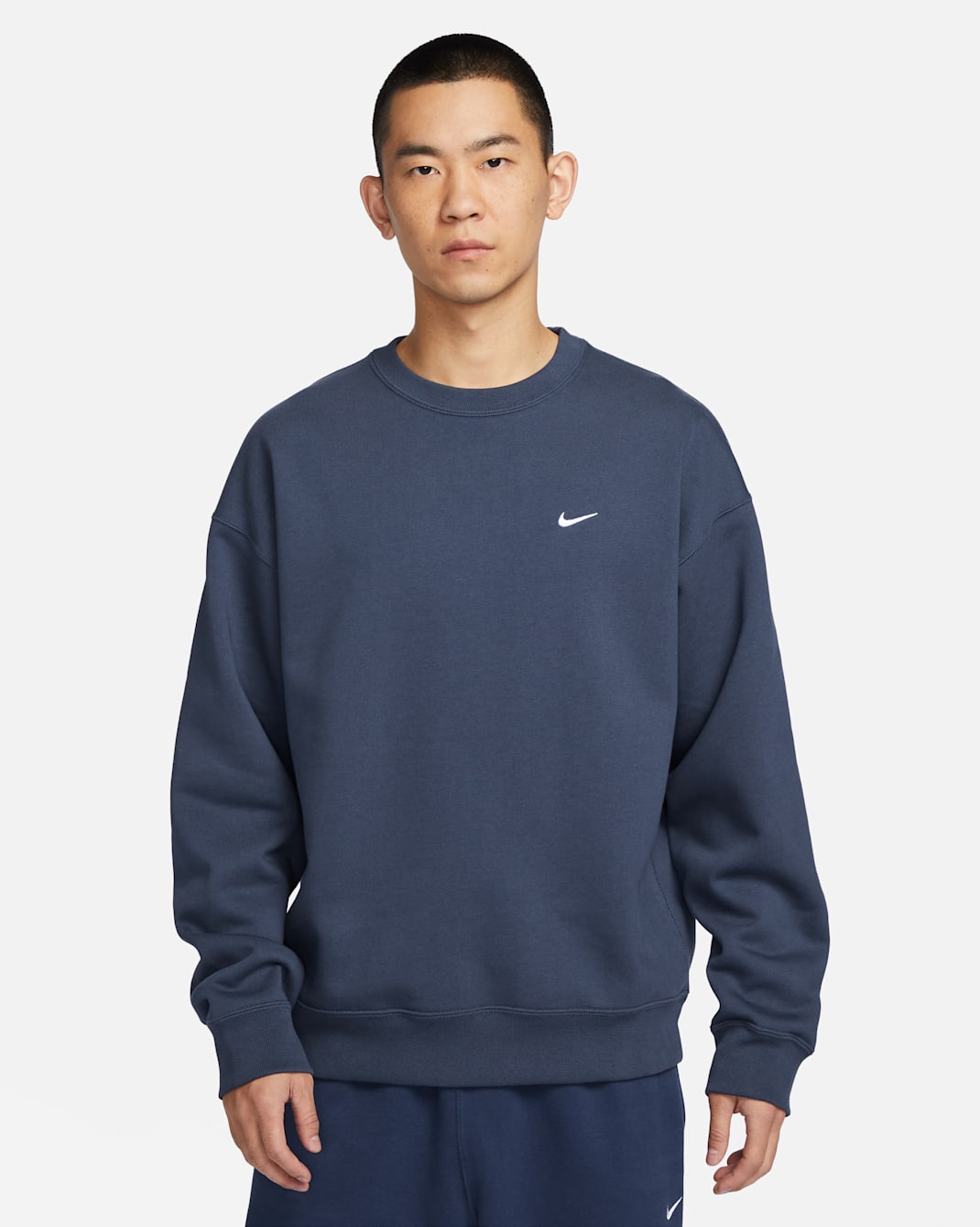 Nike Solo Swoosh Men's Fleece Crew - Thunder Blue/White