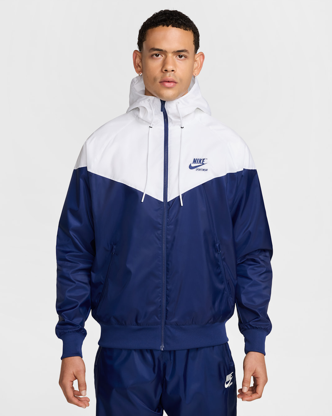 Chamarra forrada de tejido Woven para hombre Nike Windrunner - Blanco/Azul vacío/Azul vacío
