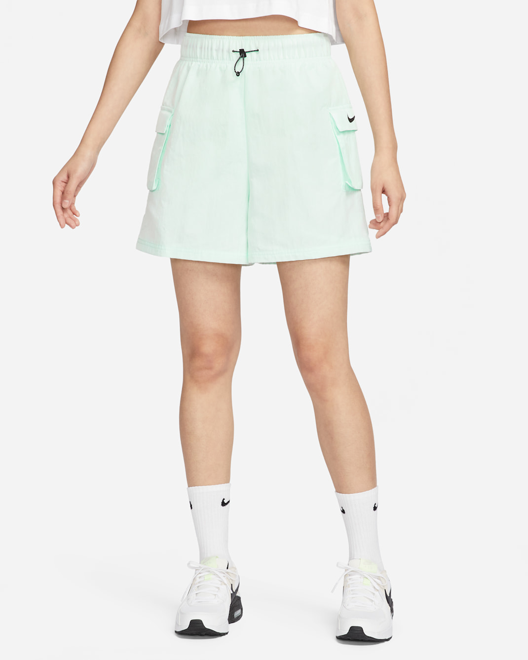 Nike Sportswear Essential Women's Woven High-Waisted Shorts - Barely Green/Black