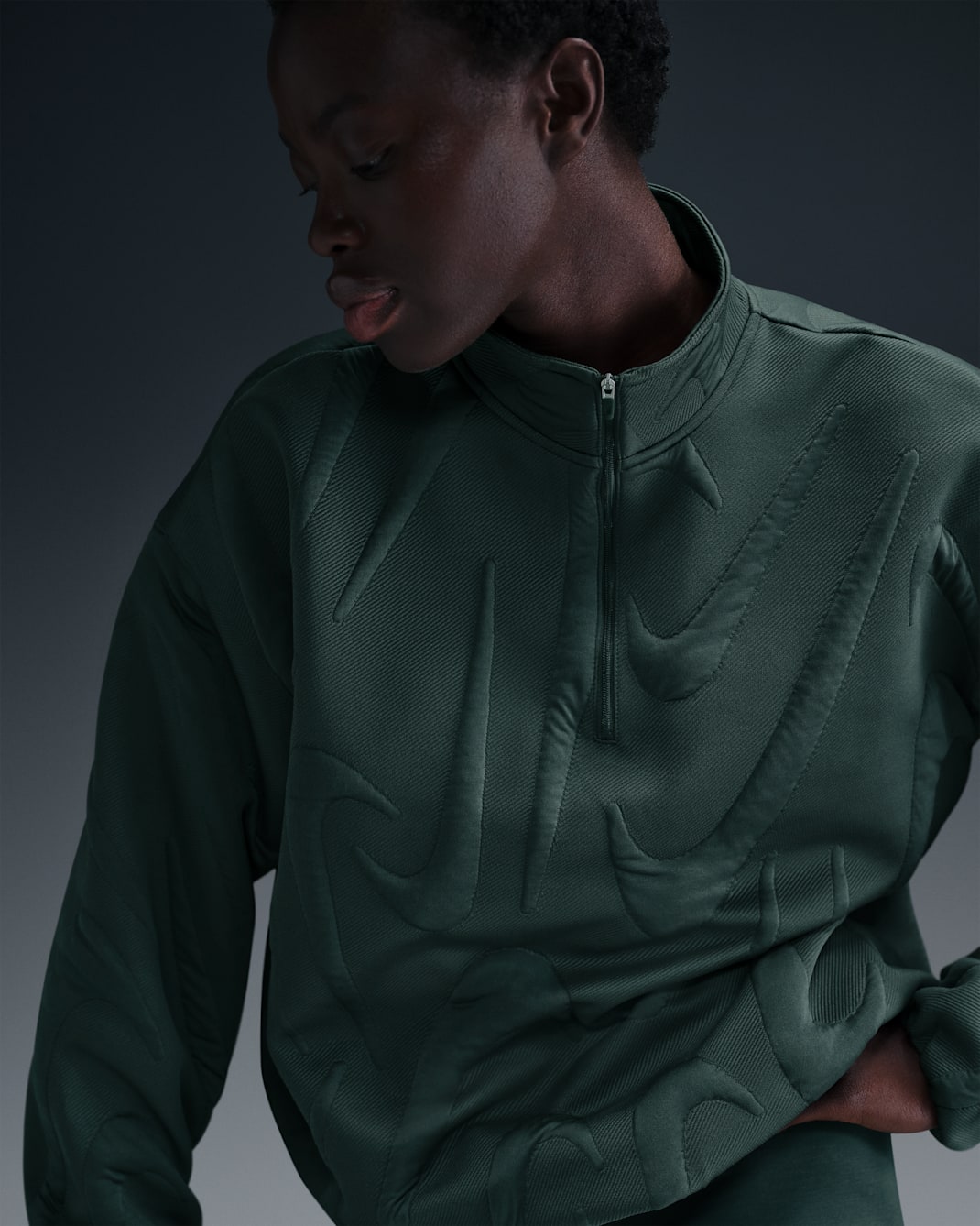 Oversized, hyggelig Nike Sportswear Collection-sweatshirt med 1/4-lynlås og logo til kvinder - Vintage Green/Bicoastal