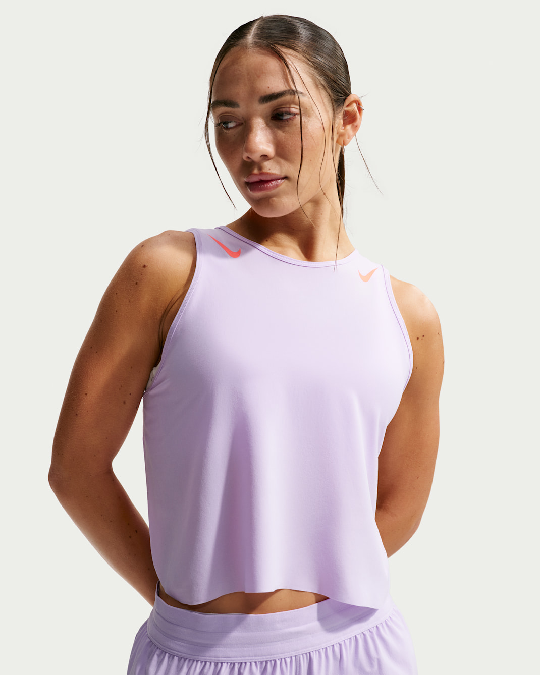 Nike AeroSwift Women's Dri-FIT ADV Cropped Running Tank Top - Violet Mist/Hot Lava