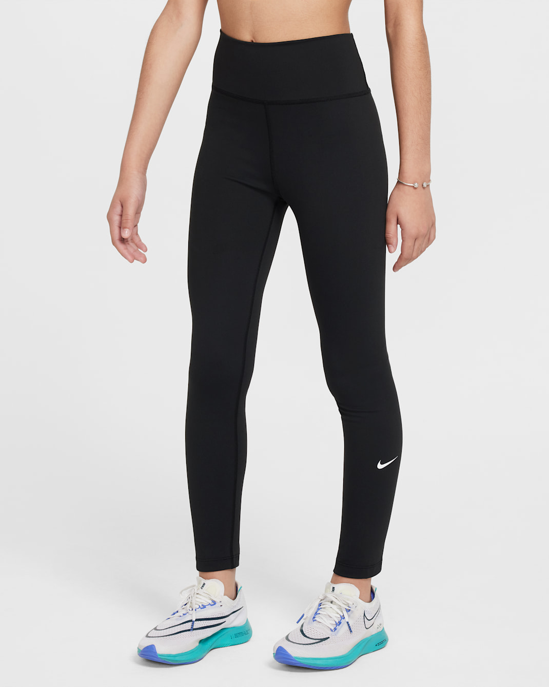 Nike One Dri-FIT legging met hoge taille voor meisjes - Zwart/Wit