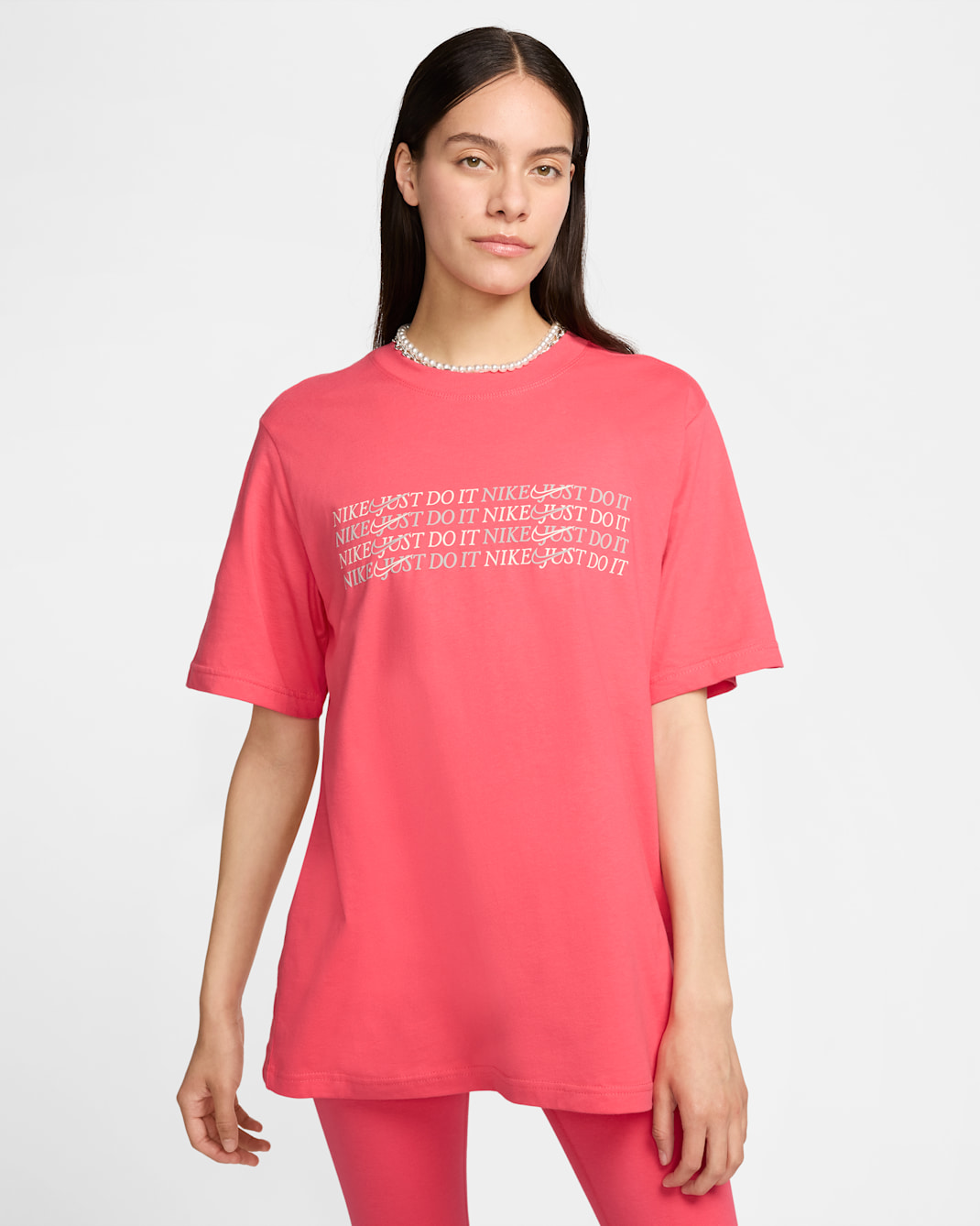 Nike Sportswear Women's Crew-Neck T-Shirt - Aster Pink/Light Iron Ore