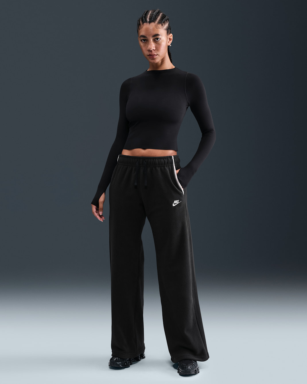 Nike Sportswear Club Fleece Women's Mid-Rise Wide-Leg Cozy Pants - Black/College Grey