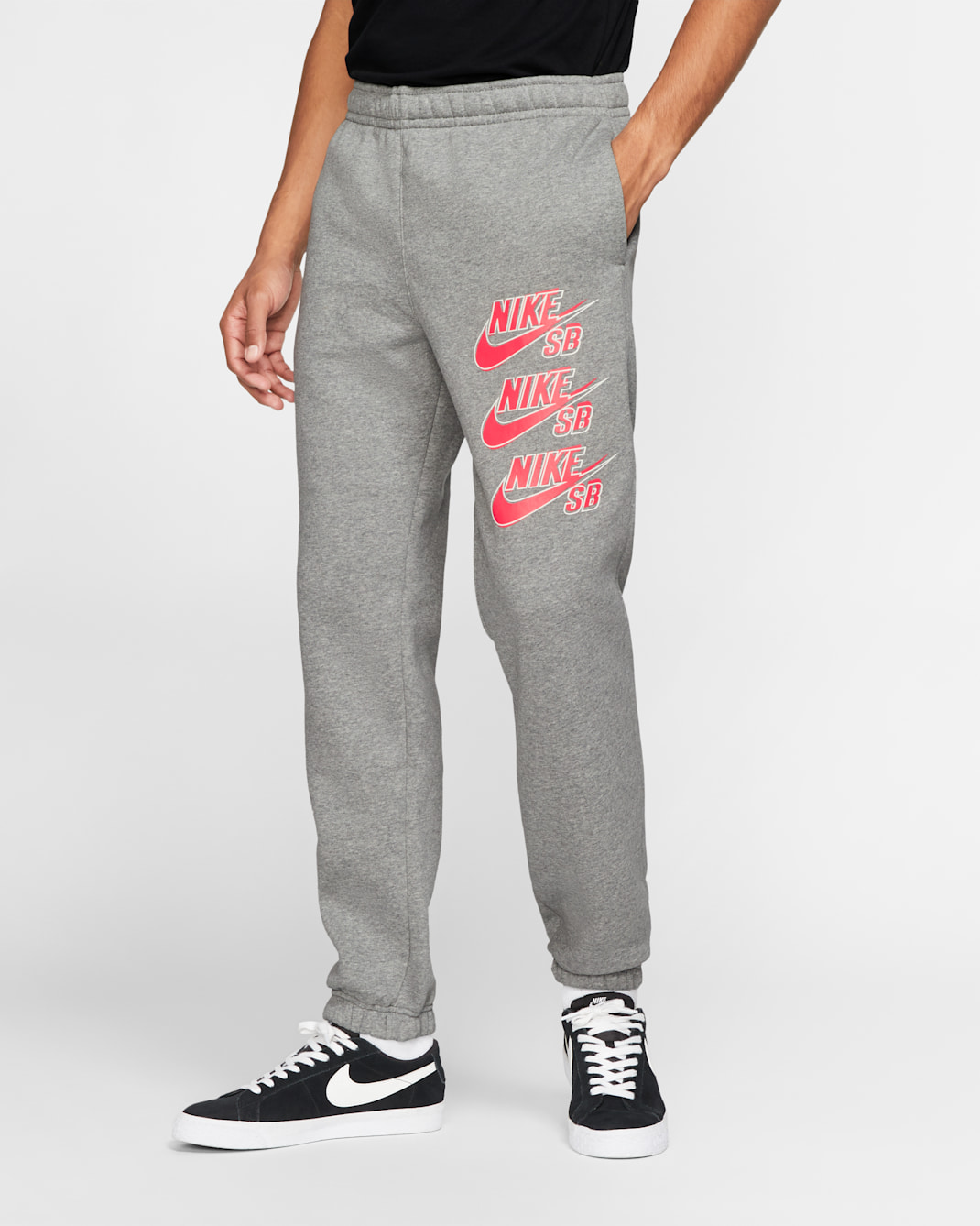 Nike SB Icon Fleece-Skateboardhose für Herren - Dark Grey Heather/Bright Crimson