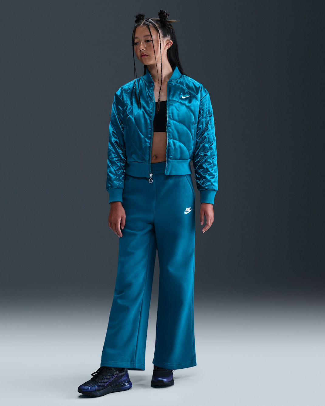 Nike Sportswear Club Fleece Girls' Wide-Leg Pants - Green Abyss/Green Abyss/White