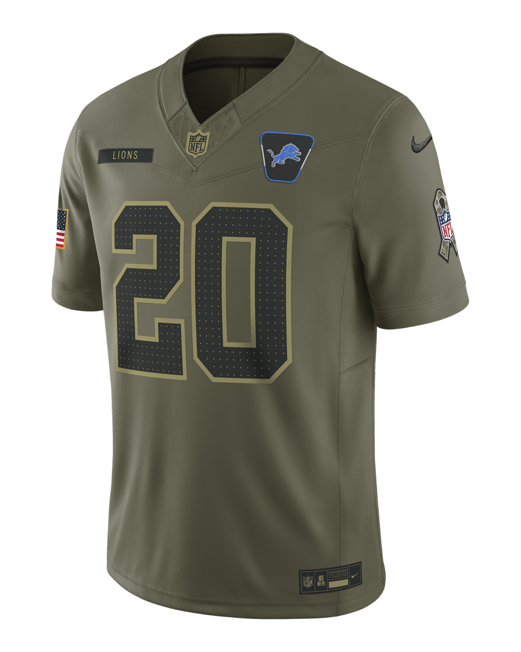 Barry Sanders Detroit Lions Salute to Service Retired Men's Nike Dri-FIT NFL Limited Jersey - Olive