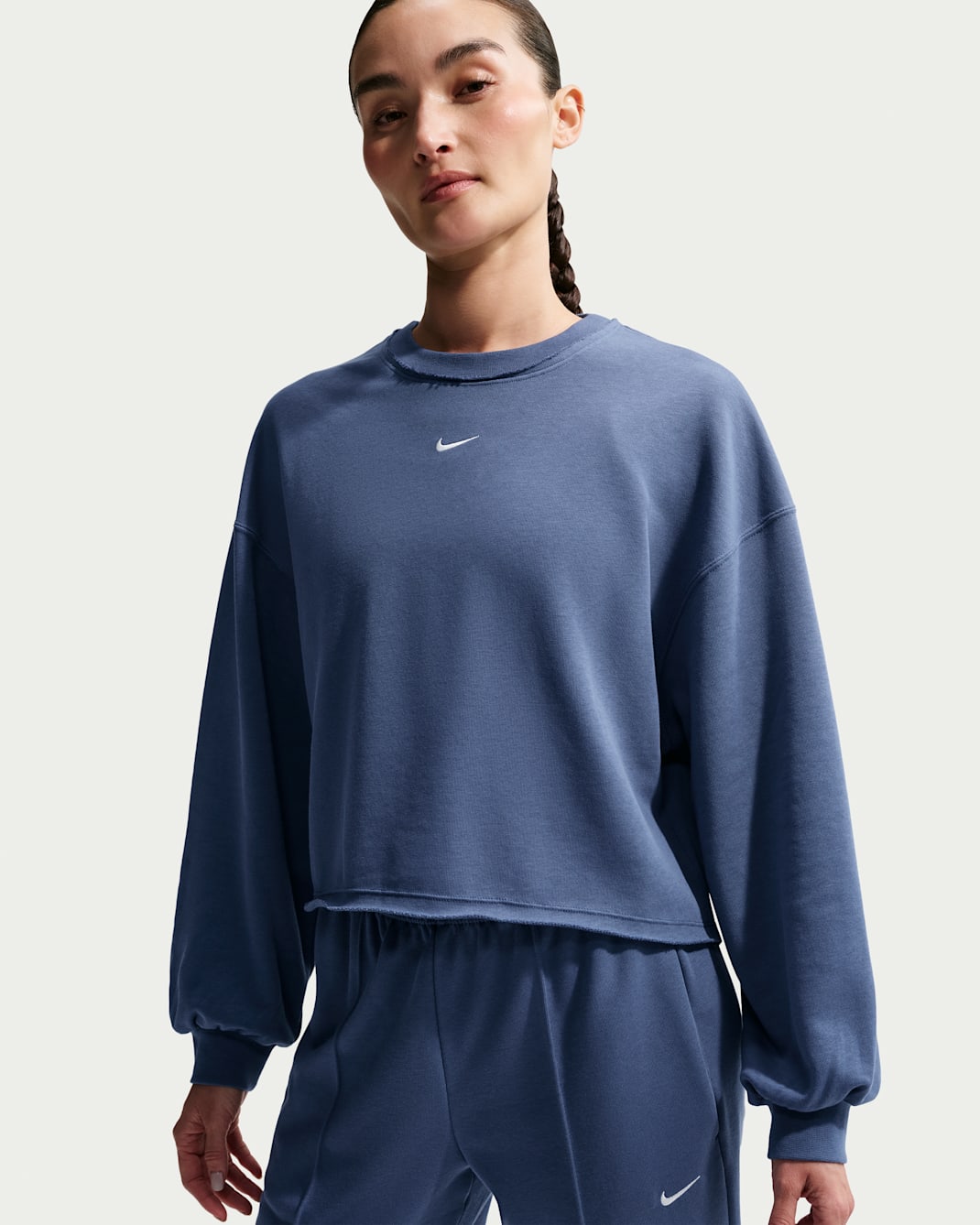 나이키 스포츠웨어 칠 테리 여성 오버사이즈 프렌치 테리 크루넥 스웻셔츠 - 미스틱 네이비/세일