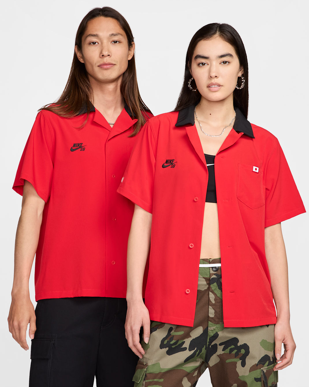 Nike SB Japan Short-Sleeve Button-Up Skate Bowling Shirt - University Red/Black