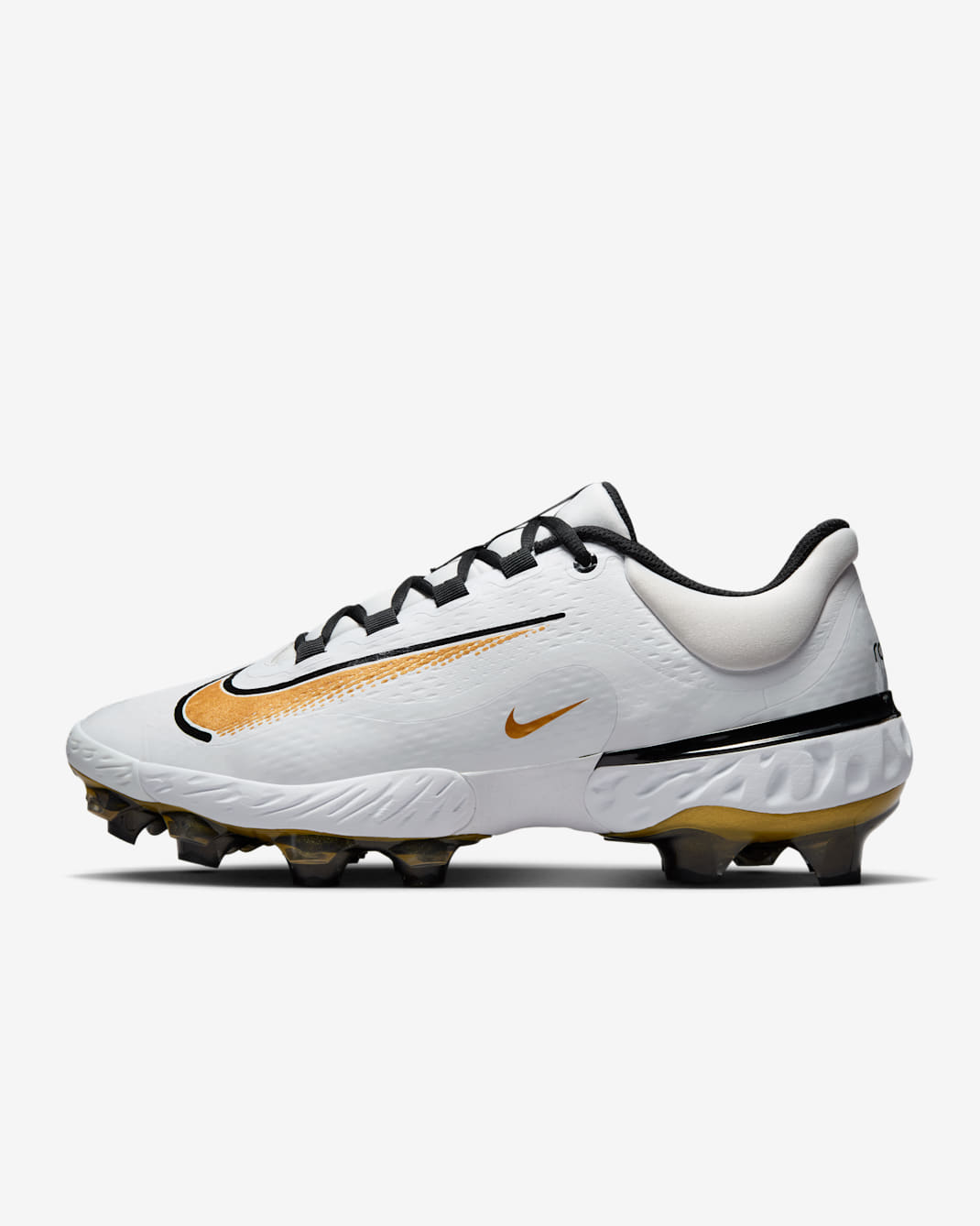 Nike Alpha Huarache Elite 4 Low MCS Men's Baseball Cleats - White/Black/Metallic Gold