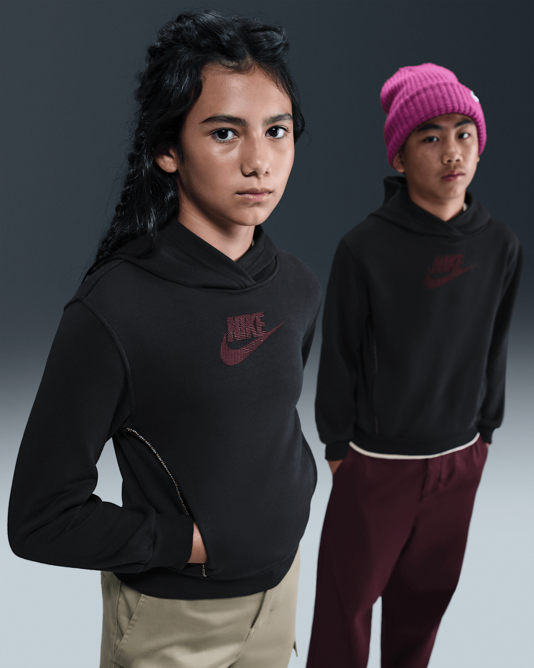 Nike Sportswear Club Big Kids' French Terry Hoodie - Black/Burgundy Crush