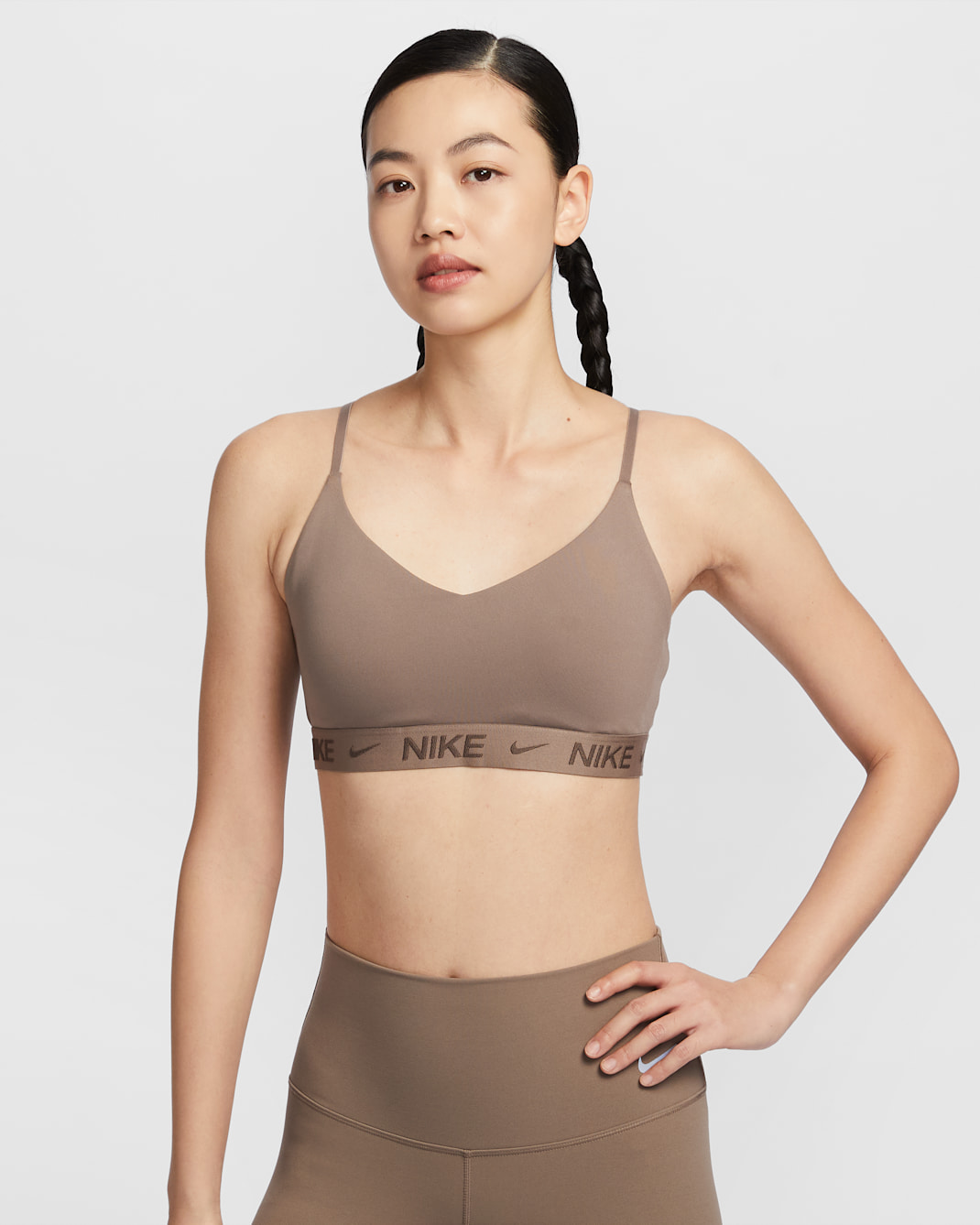 Nike Indy Light-Support Women's Padded Adjustable Sports Bra - Mink Brown/Ironstone