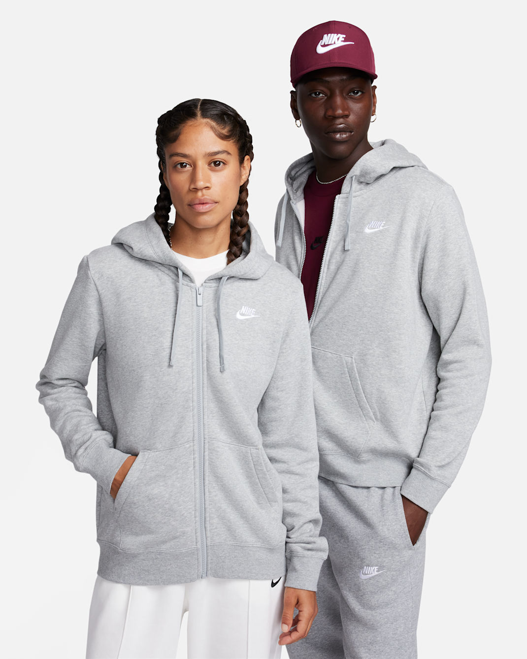 Nike Sportswear Club Fleece Women's Full-Zip Hoodie - Dark Grey Heather/White