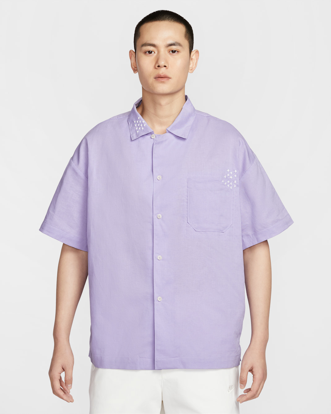 Nike Life Men's Linen Short-Sleeve Button Down - Hydrangeas/Phantom/Hydrangeas