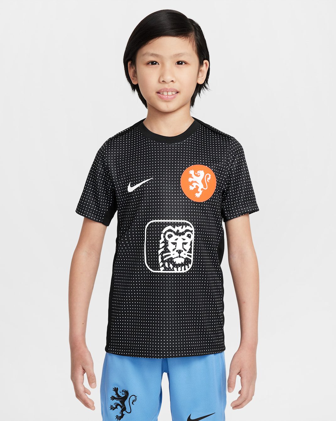 Hollanda Academy Pro Nike Dri-FIT Maç Öncesi Kısa Kollu Genç Çocuk Futbol Üstü - Siyah/Beyaz