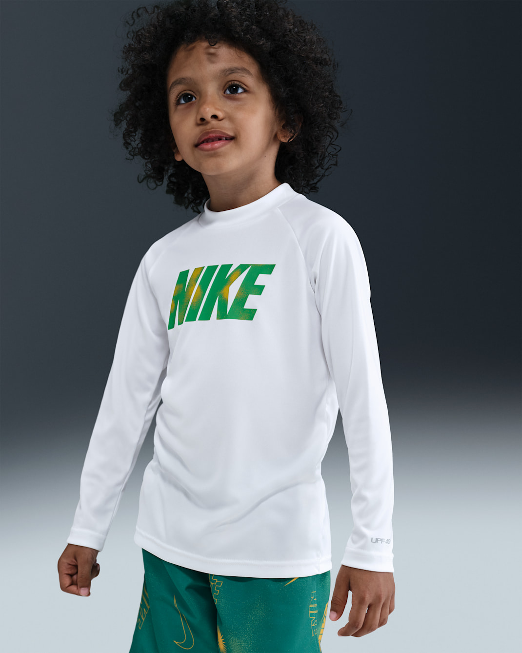 나이키 스윔 하이드로가드 리틀키즈(남아) 드라이 핏 긴팔 탑 - 화이트/스타디움 그린